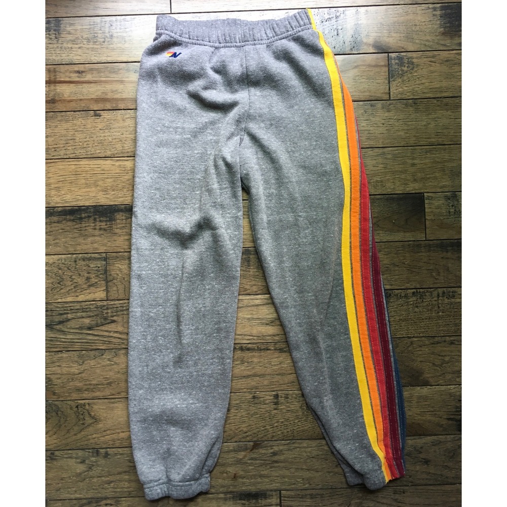 Aviator Nation Kids Heather Gray Rainbow 5-Stripe Sweatpants Joggers Size 10